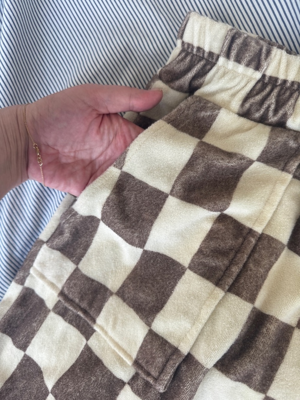 ONA Checkerboard beach Shorts in Brown and Cream - Picture 3 of 5